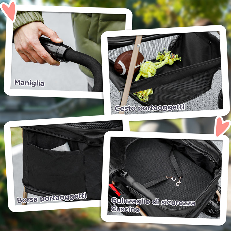 Passeggino per Cani 3 in 1 Pieghevole con Cestino Inferiore Nero   