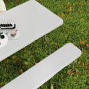 Set da Pic Nic Pieghevole a 3 Pezzi con Tavolo e 2 Panche in HDPE e Metallo Bianco e Grigio Chiaro     