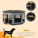 Box per Cani e Gatti con 7 Finestre e 2 Ingressi Ø124x62 cm in tessuto Oxford Nylon e PP Grigio e Nero-3