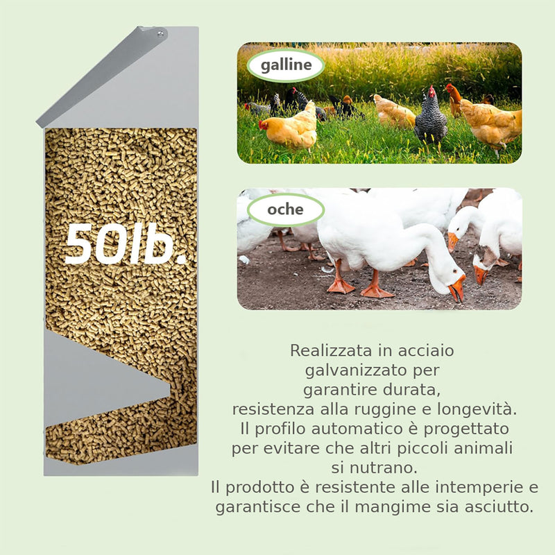 Mangiatoia per Galline 35x20x63 cm Capienza 23kg in Acciaio Zincato  