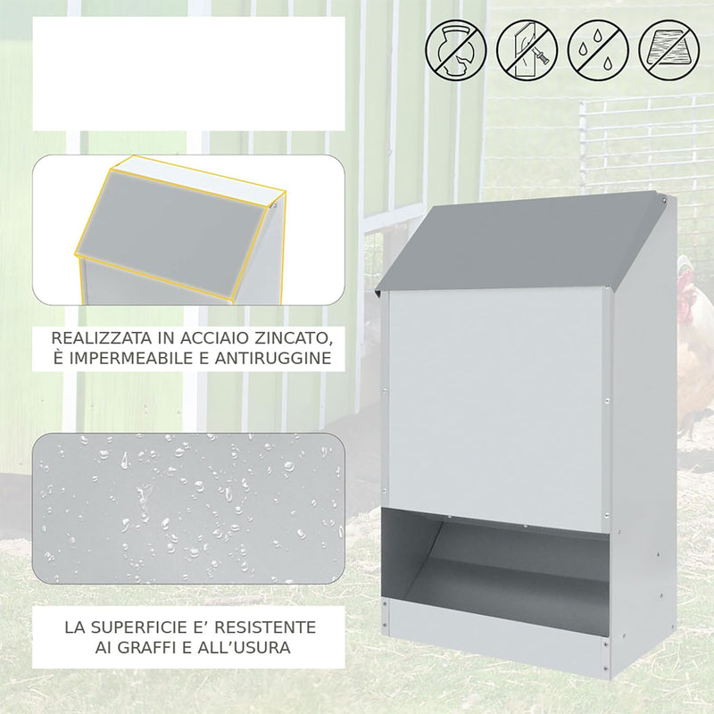 Mangiatoia per Galline 35x20x63 cm Capienza 23kg in Acciaio Zincato  