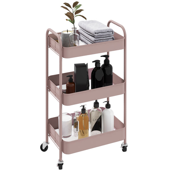 Carrello da Cucina a 3 Livelli 45x30,6x79 cm in Acciaio Rosa sconto