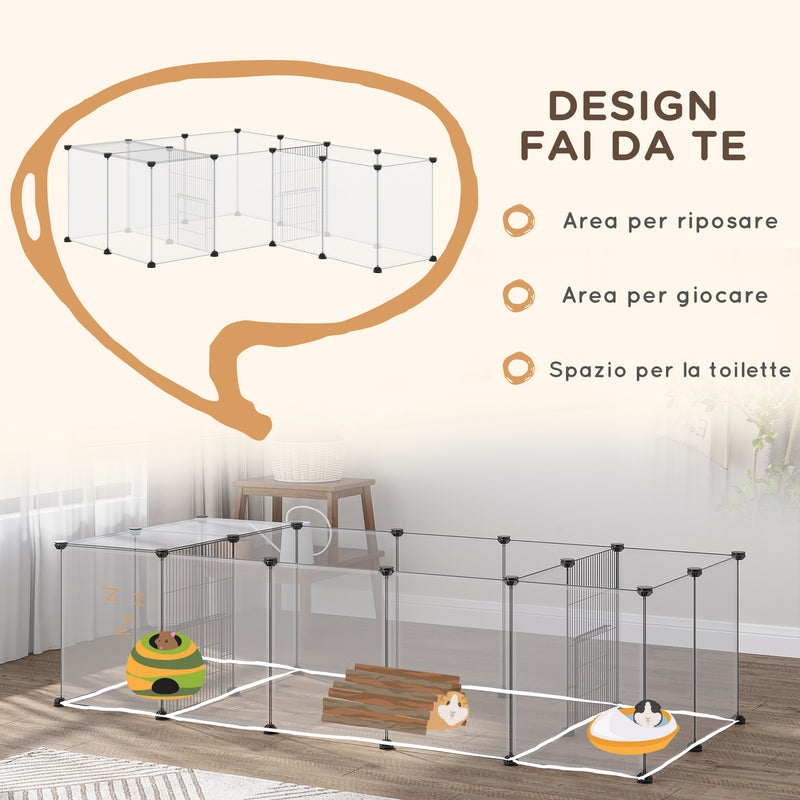 Recinto per Animali Modulabile 175x70x45 cm  con 20 Pannelli e 2 Porte in Acciaio e PP Bianco e Nero  