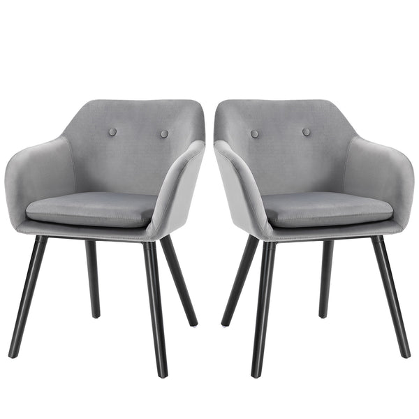 acquista Set di 2 Sedie per Sala da Pranzo con Braccioli Imbottite 54x56x74 cm in Velluto Grigio