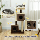 Albero Tiragraffi per Gatti 55x48x107 cm 2 Casette Lettino e Pallina in Tessuto Peluche Marrone e Beige 