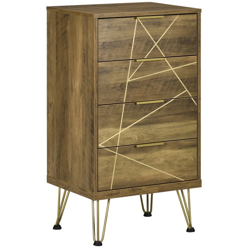 Cassettiera 4 Cassetti 48x21x79 cm in Truciolato Legno e Oro