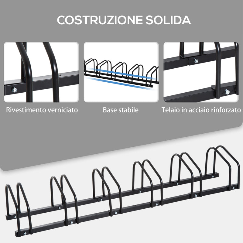 Rastrelliera Porta Biciclette 6 Posti 179x33x27 cm in Acciaio Nero