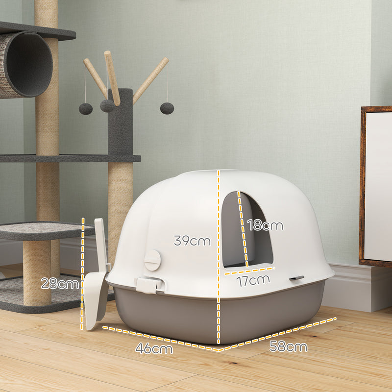 Lettiera per Gatti Chiusa 58x46x39 cm con Gattaiola e Paletta in PP Grigio Chiaro e Bianco  