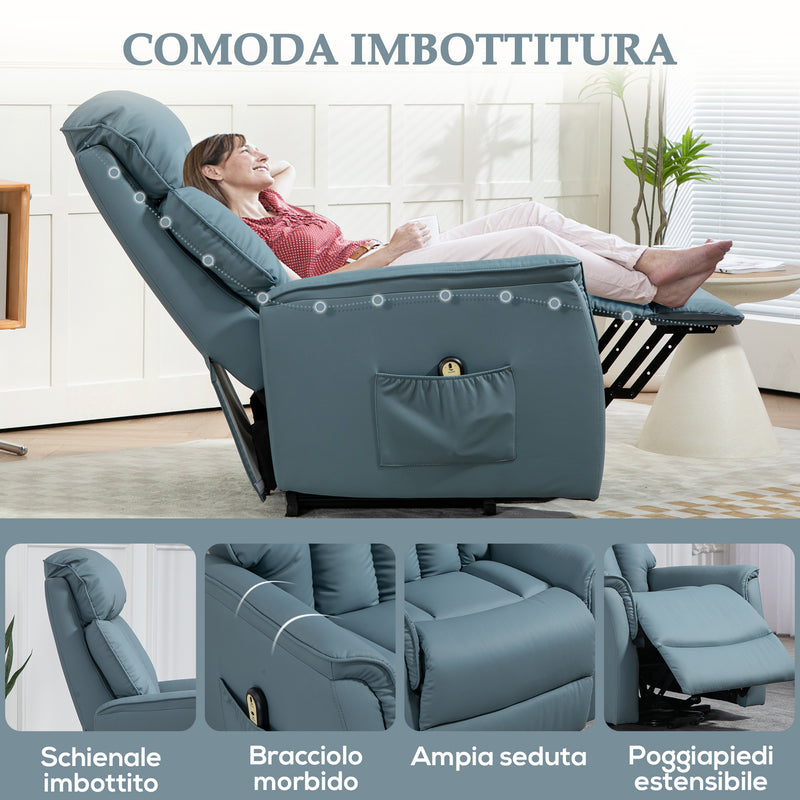 Poltrona Relax Reclinabile Alzapersone Elettrica con Telecomando Azzurro   