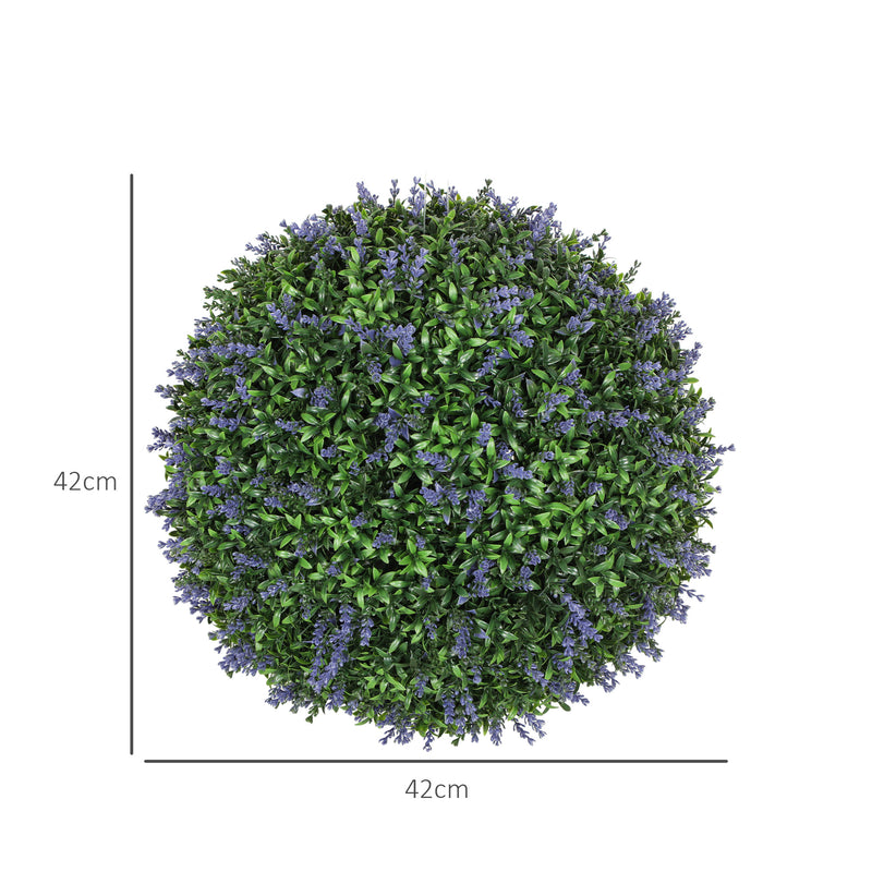 Set di 2 Piante Artificiali a Sfera Ø42 cm con Fiori di Lavanda per Casa e Giardino Verde e Viola   