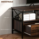 Mobile TV fino 65"" Design Industriale 147x40x50 cm in Legno e Acciaio Marrone e Nero 