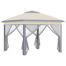 Gazebo Pieghevole da Giardino 3,3x3,3x2,88m con Zanzariera in Acciaio e Tessuto Oxford Beige