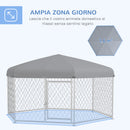 Recinto per Cani Taglia Grande 2,1x1,85x1,5m Tetto in Tessuto Oxford Anti UV Argento e Grigio