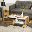 Tavolino da Caffè Rettangolare 80x45x40,5 cm con Cassetto e Ripiano Marrone e Bianco