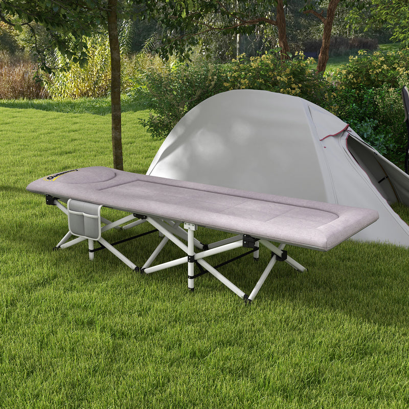 Brandina per Campeggio con Poggiatesta e Tasca 200x65x42 cm in Acciaio e tessuto Oxford Grigio