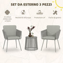 Set da Giardino 2 Sedie in Stile Boho e Tavolino in Vetro in Rattan Grigio Chiaro   