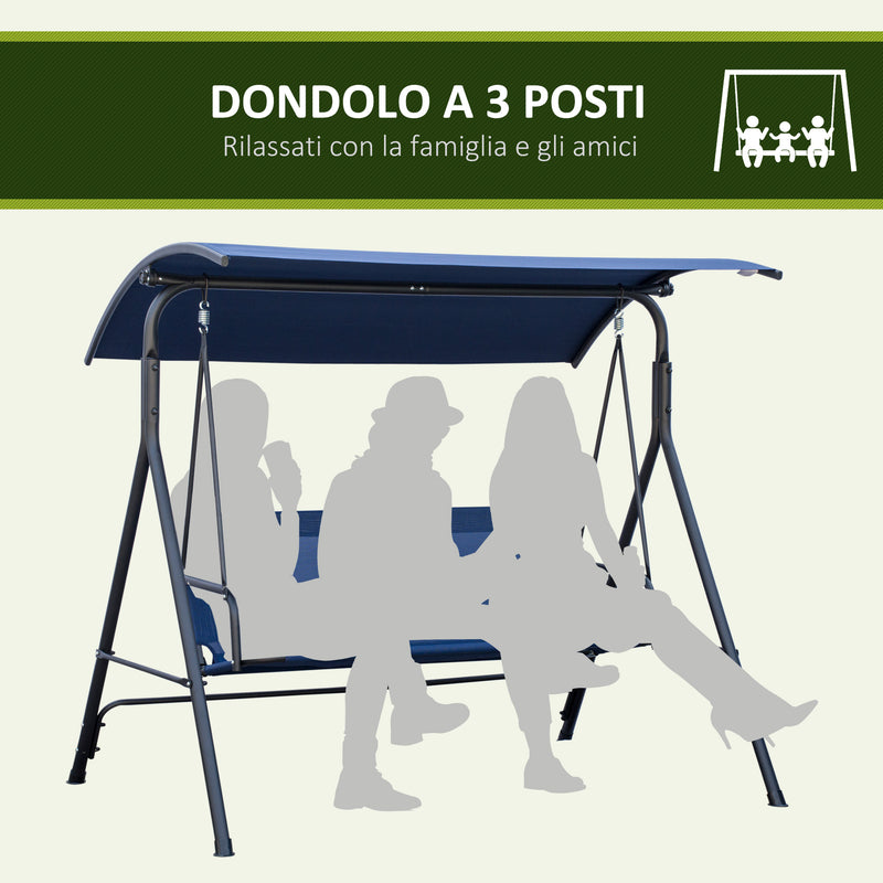 Dondolo da Giardino 3 Posti con Tettuccio Regolabile, Tessuto Oxford e Acciaio Blu Scuro   