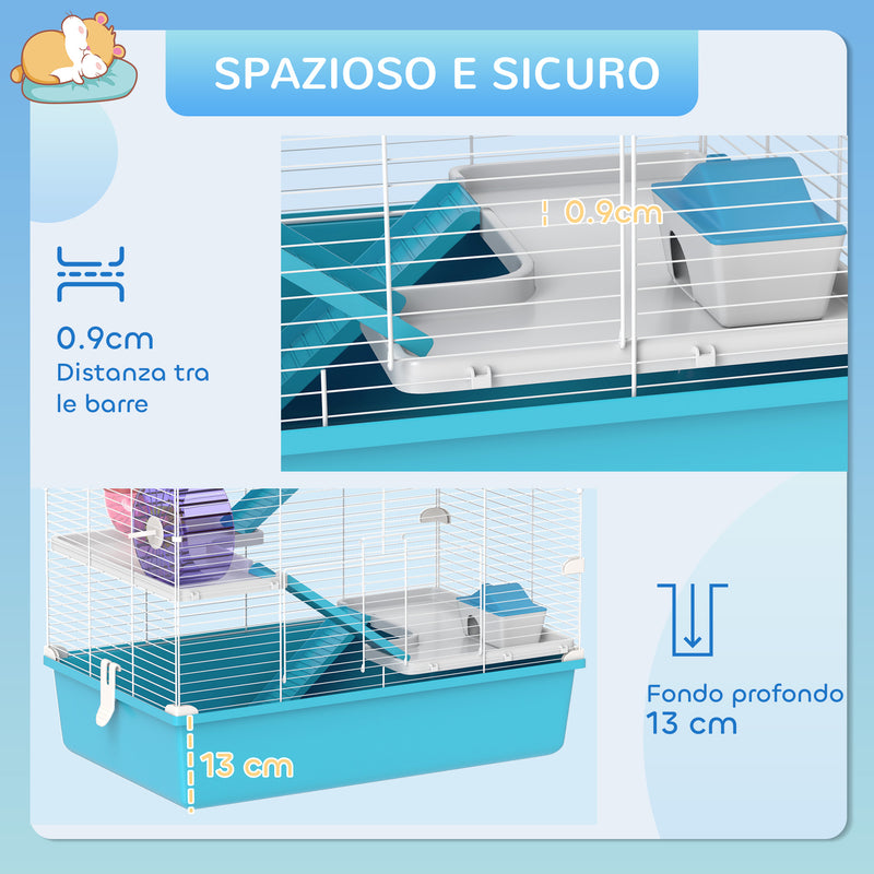 Gabbia per Criceti 6 Livelli 58x36x81 cm con Giochi Azzurra   
