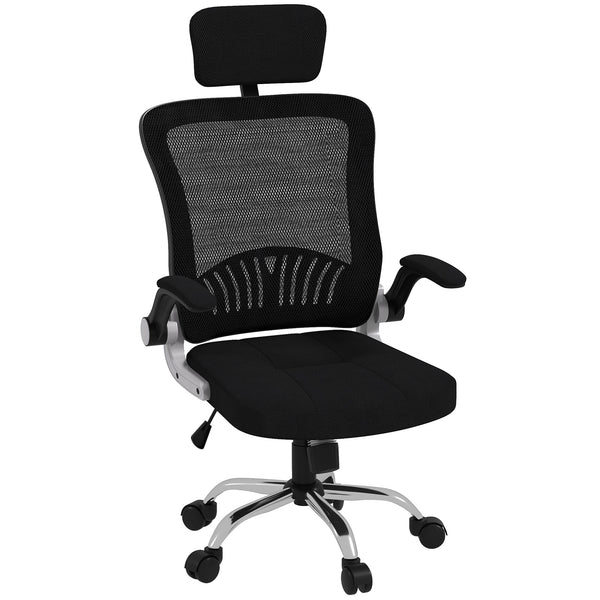 Sedia Poltrona Direzionale da Ufficio 66x69x116-126 cm Braccioli Ribaltabili in Tessuto a Rete Nero prezzo