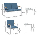 Set  5 Pezzi da Esterno Divano 2 Poltrone e 2 Tavolini in Vetro Azzurro   