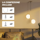 Lampada a Sospensione 2 Paralumi in Vetro Sferici Bianchi Filo Regolabile 32x15x51 cm in Metallo Oro 
