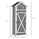 Casetta Box da Giardino Porta Attrezzi 78x52,5x182 cm con Ripiano Rimovibile e Tavolo da Lavoro in Abete  Grigia