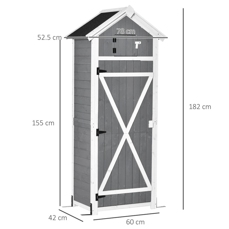 Casetta Box da Giardino Porta Attrezzi 78x52,5x182 cm con Ripiano Rimovibile e Tavolo da Lavoro in Abete  Grigia