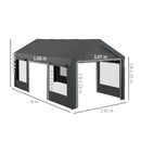 Gazebo per Auto e Feste con Altezza Regolabile 4 Porte e 4 Finestre 6x3m  Grigio Scuro