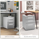 Cassettiera da Ufficio 3 Cassetti con Serratura Portadocumenti Formato A4 in Acciaio Grigio Chiaro  