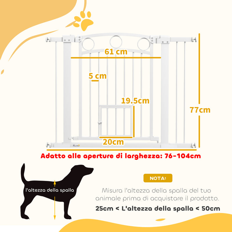 Cancelletto di Sicurezza per Animali con Estensioni 76-104 cm Porta per Gatti Bianco 