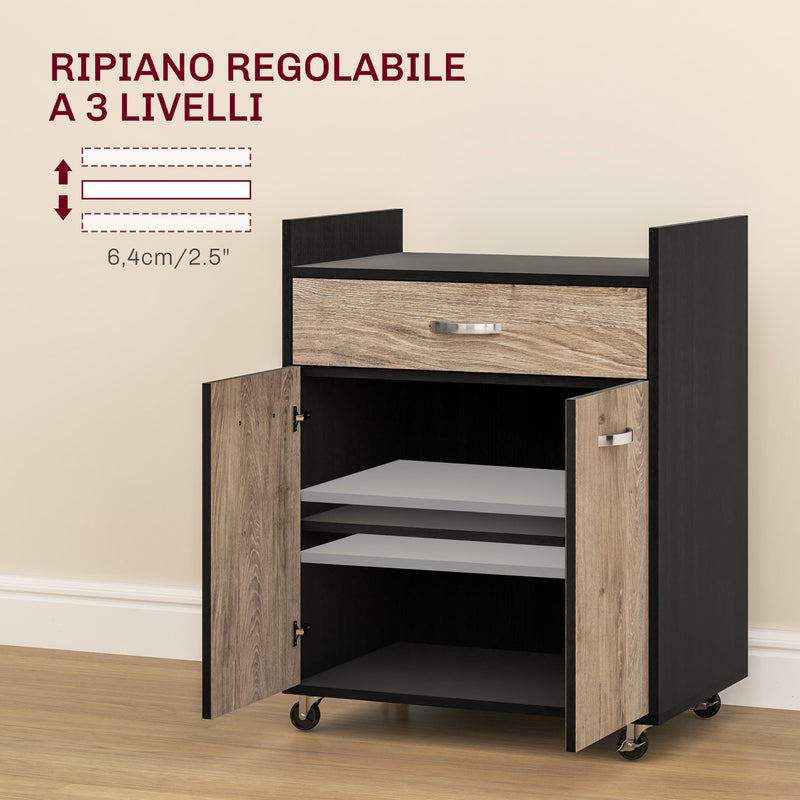 Carrello da Cucina con Armadietto e Cassetto 60x40x77 cm in Legno Nero  