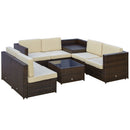 Set Salotto da Giardino 4 Poltrone 2 Poltrone Angolari e 2 Tavolini in Rattan PE Marrone