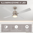 Ventilatore da Soffitto con Luce LED Ø130 cm 3 Velocità e Motore Reversibile Argento e Legno