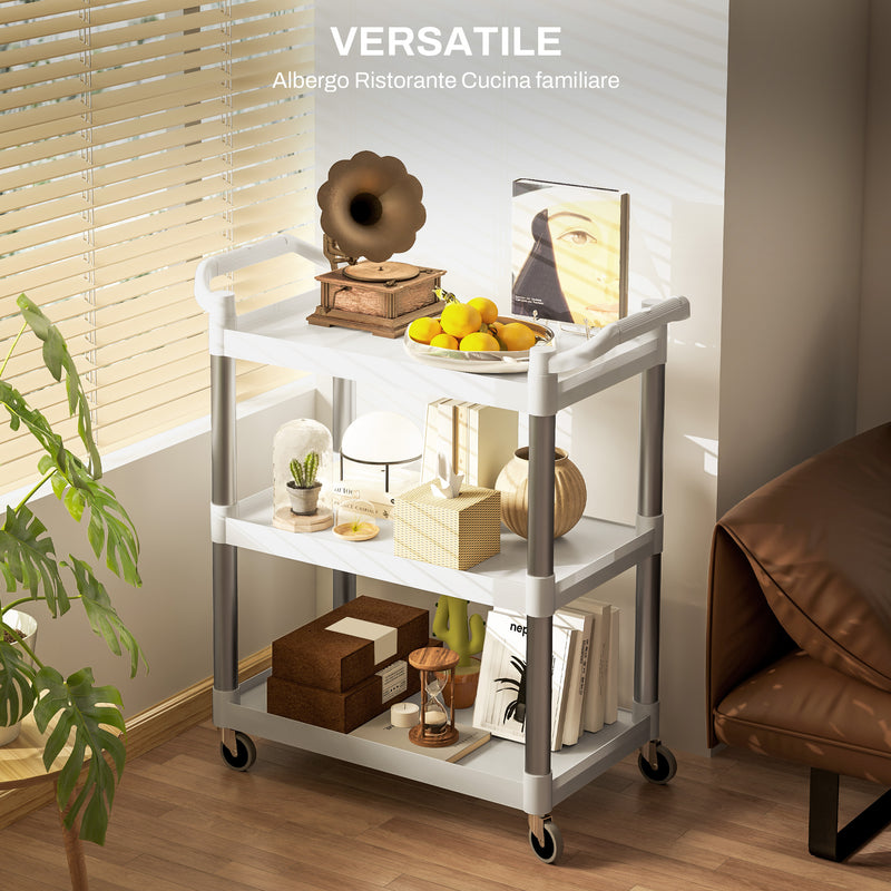 Carrello Portavivande 3 Livelli 88x44x93 cm Bianco e Argento  