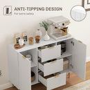 Credenza Moderna 120x40x89,5 cm con 3 Cassetti e 2 Armadietti in Legno e Metallo Bianco  
