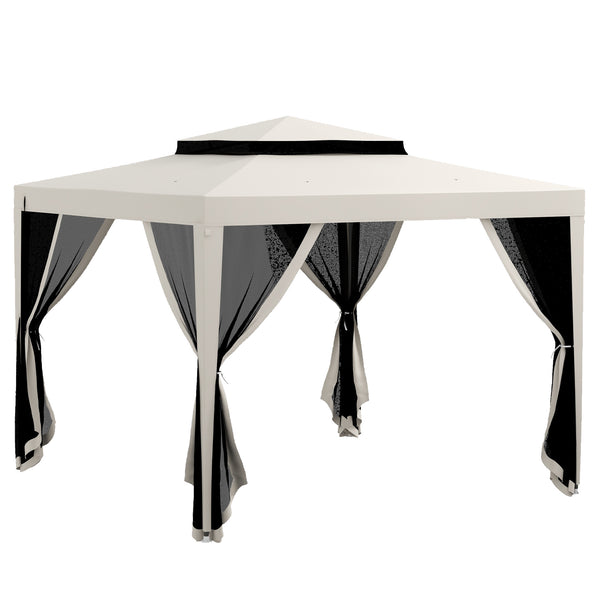 acquista Gazebo da Giardino 300x300 cm con Zanzariera Doppio Tetto e 8 Fori in Acciaio e Poliestere Bianco Crema