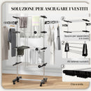 Stendino Verticale 4 Ripiani Regolabili 142x55x172 cm in Acciaio e Plastica Nero e Argento 