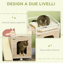 Casetta per Gatti 56x40x54 cm con Tiragraffi e Scaletta Legno e Bianco
