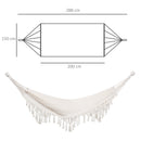 Amaca da Giardino Sospesa 288x150 cm in Tela con Frange Stile Boho Crema  