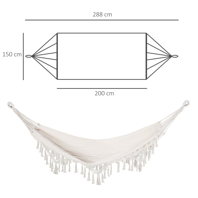 Amaca da Giardino Sospesa 288x150 cm in Tela con Frange Stile Boho Crema  