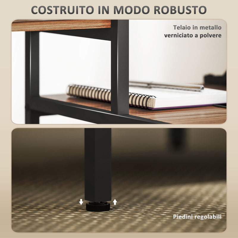 Scrivania per PC Reversibile 150x48x125cm con Supporto per Monitor e Scaffali Marrone   