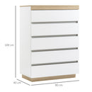 Cassettiera 5 Cassetti Design Minimal 80x40x109 cm Bianco e color Rovere  