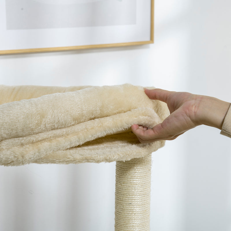 Tiragraffi per Gatti a Torre Ø54x123,5 cm con Letto e Posatoi in Truciolato e Legno di Pino Rovere