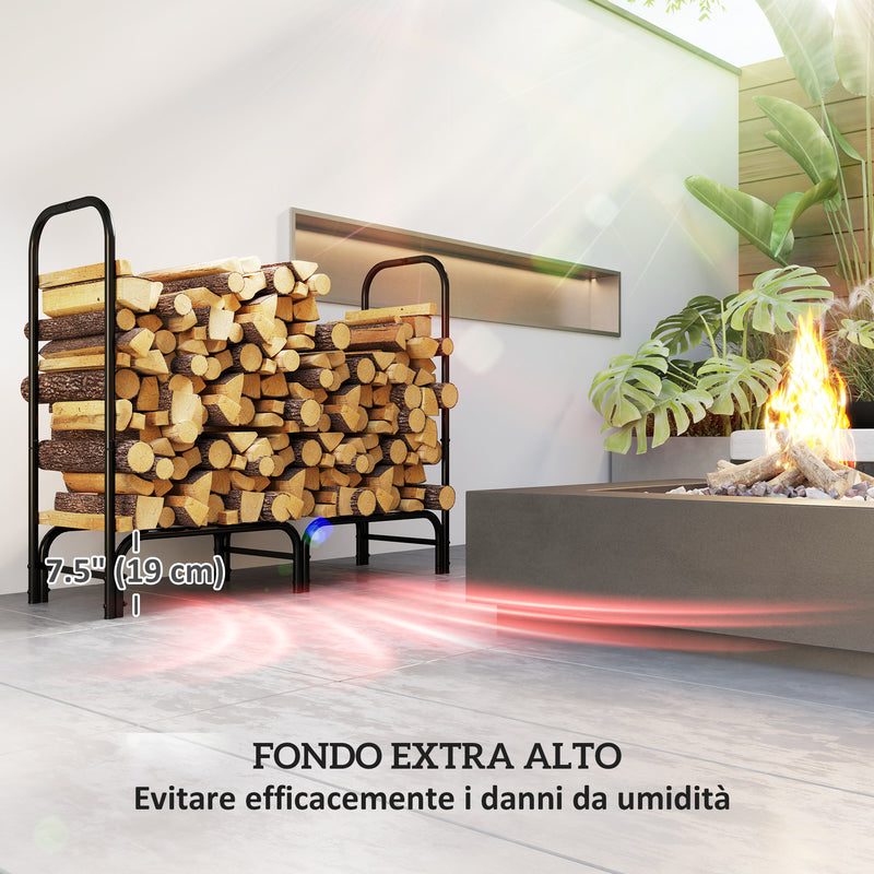 Portalegna per Camino da Interno ed Esterno con Telo Porta Legna e Copertura 120x36x99 cm in Metallo Nero 