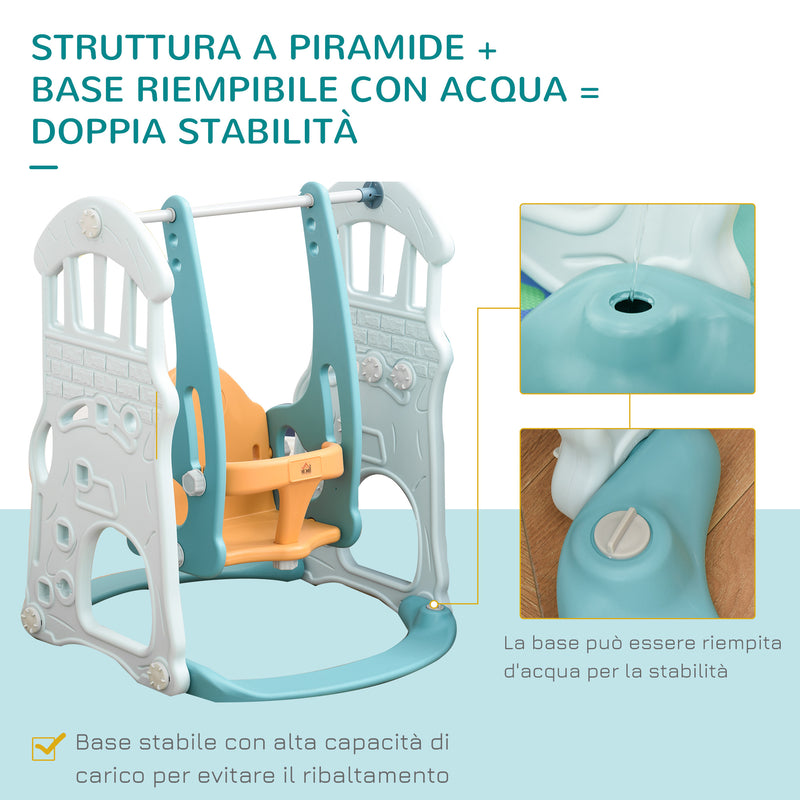 Set Gioco 5 in 1 per Bambini Scivolo Altalena Canestri Porta di Calcio e Anelli    