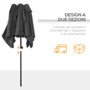 Ombrellone Doppio 150x295x170-214 cm Inclinabile e Regolabile in Poliestere e Metallo Grigio  