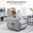 Poltrona Alzapersona Reclinabile 1 Motore con 8 Punti Massaggio 79x89x104 cm Riscaldamento e Telecomando Grigio Chiaro