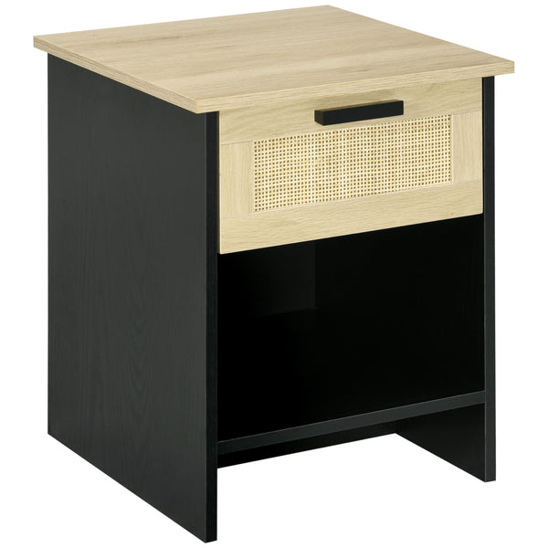 sconto Comodino 1 Cassetto 1 Ripiano 40x40x50 cm in Legno e Rattan Nero e Naturale