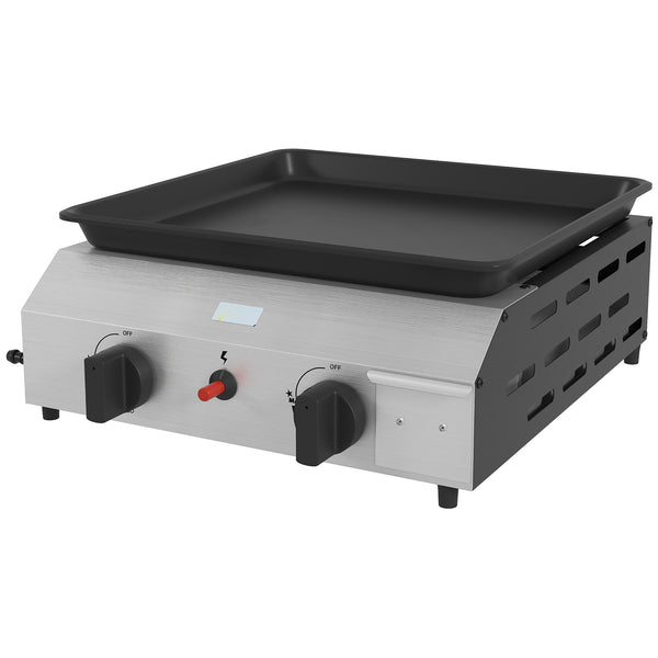 Piastra Barbecue a Gas con 2 Bruciatori Piano Antiaderente e Potenza 4.8kw Argento online