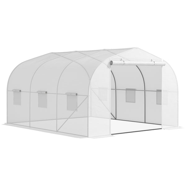 prezzo Serra a Tunnel da Giardino con 6 Finestre e Porta a Rullo 3,5x3x2 m in Acciaio e PE Bianco